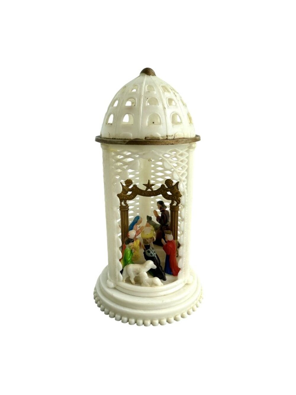 Vintage Jewel Brite Nativity Plastic Diorama Gazebo Dome Christmas 5.25”